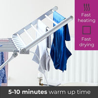 Heated Electric Clothes Airer, five to ten minute warm-up time