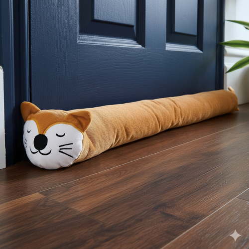 Sleepy Cat Draught Excluder at the bottom of a front door