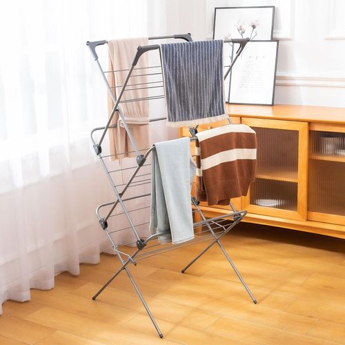 Three-Tier Concertina Airer, open in a living room