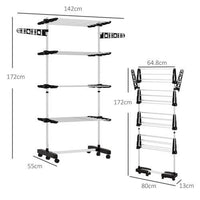 Four-Tier Tower Airer, open and folded dimensions