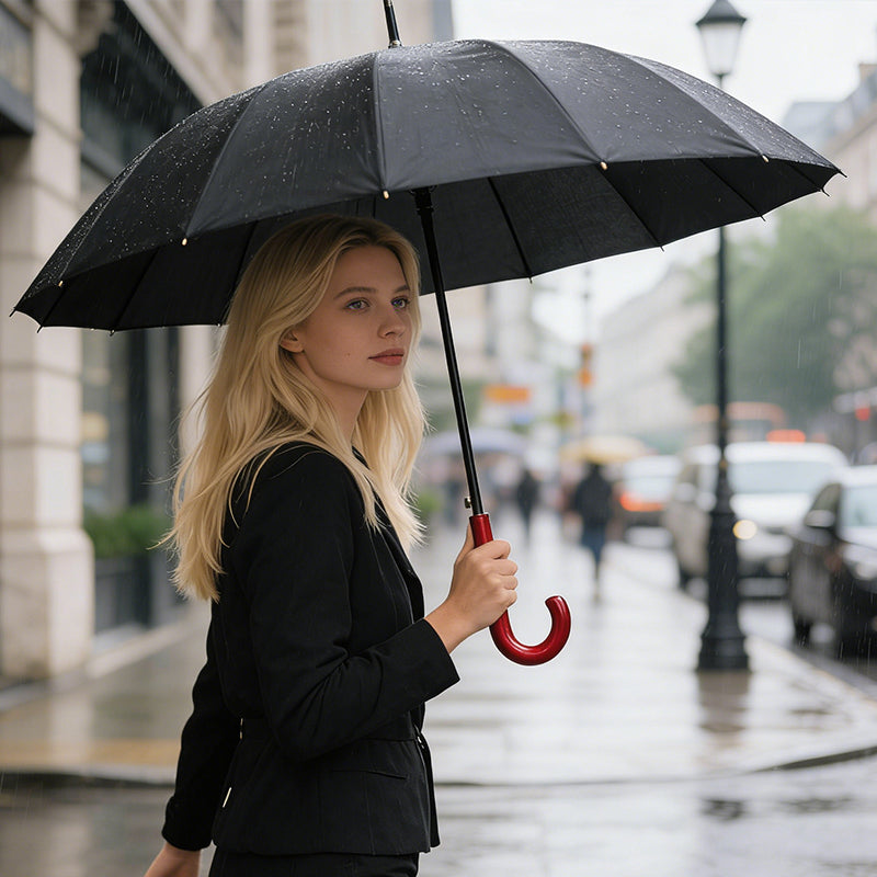 Premium Large Windproof Umbrella in use on a wet street